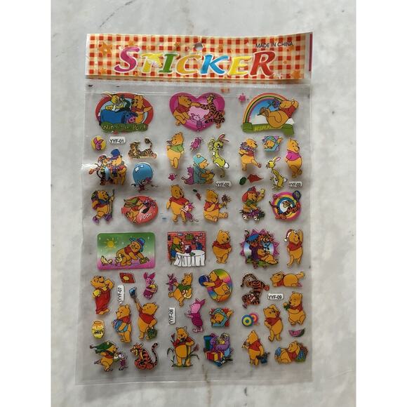 Winnie The Pooh and Friends Deadstock Y2K Sticker Sheet Sealed‎ Colorful Kawaii - Picture 1 of 3